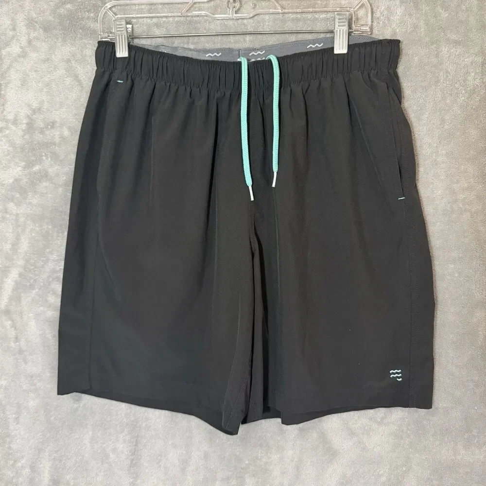 Free Fly Men's Black L Athletic Shorts Teal Drawstring Gorpcore Unlined READ